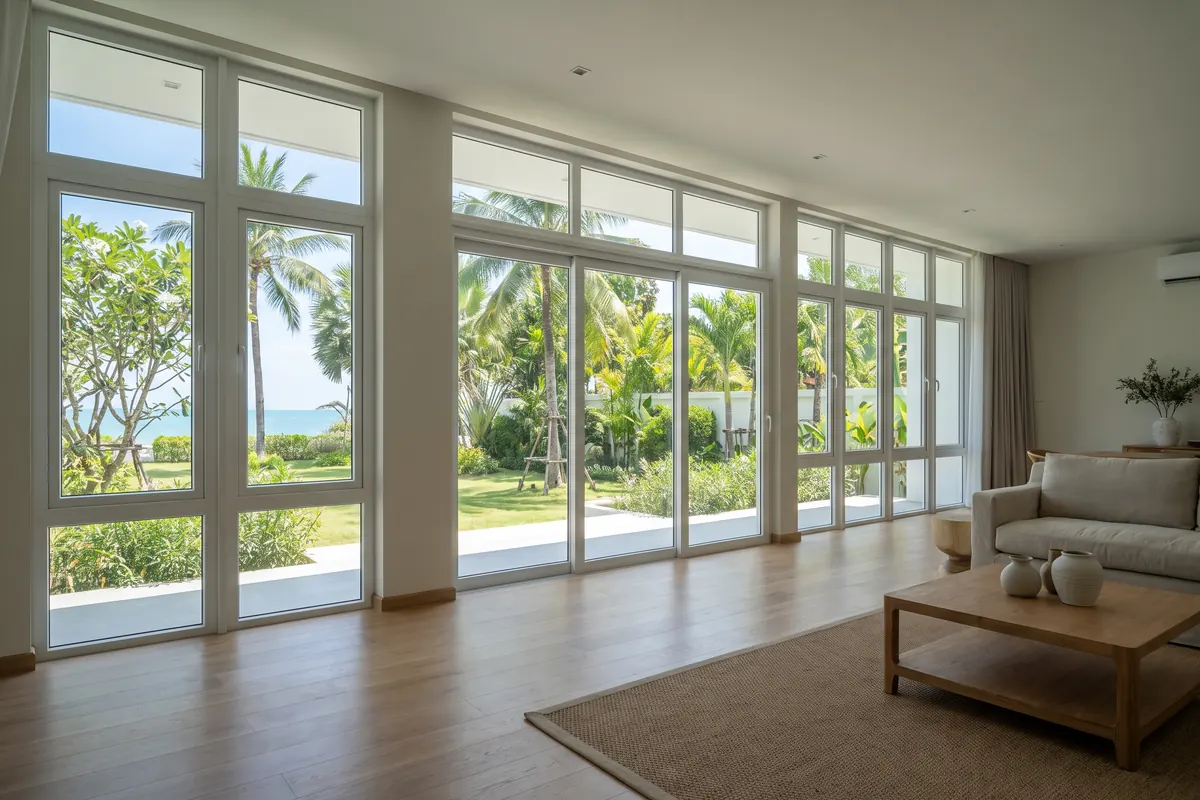 Cool, quiet living room with double-glazed uPVC windows and doors